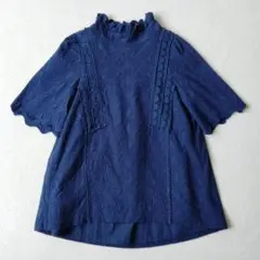 ソマリイマジネーション　ペイズリー柄　刺繍　ギャザー　ブラウス　ネイビー　1
