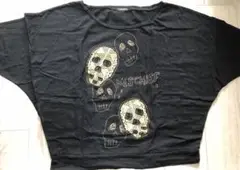 ドクロモチーフドルマンTシャツブラック
