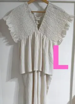 【新品】しまむら シャーリングペプラムサロペット LaxDanTia L