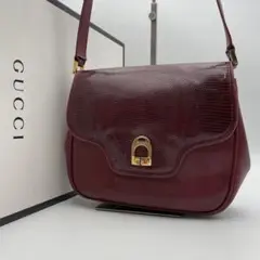 美品✨オールドグッチ ショルダーバッグ リザード ボルドー ターンロック