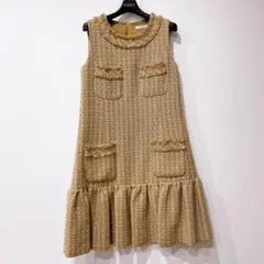 【FOXEY】ツイードワンピース ベージュ×ホワイト フォクシー 38