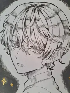 オリジナルイラスト 色紙 手描きイラスト 少年 原画 一点物 モノクロ