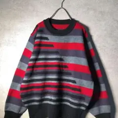 【ヴィンテージ】レトロ デザイナーズ 総柄ニット 古着 used AS52