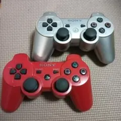 動作品！PS3 DUALSHOCK3　コントローラー　2個セット　赤　シルバー