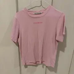 Mardi Mercredi ピンク 丈ミニTシャツ ロゴ付き