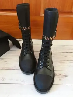 シャネル 美脚ロングブーツ CC ロゴ ブラック