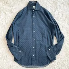 美品✨フィナモレ 長袖シャツ ホリゾンタルカラー 総柄 ディープグリーン