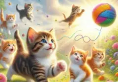 子猫と毛糸玉のデジタルアート