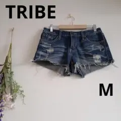 TRIBE 【M】デニムショートパンツ インディゴ ホットパンツ 切りっぱなし