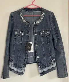 【ケイスリー】レース ビジュー デニム ジャケット Aライン フリーサイズ