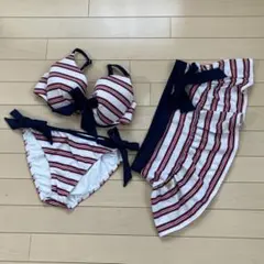 7.8ビキニ 水着 ボーダー ホワイト Fカップ パンツLL スカートL