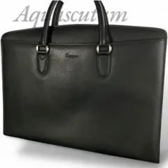 良品 アクアスキュータム ビジネスバッグ オールレザー ブリーフケース ブラック