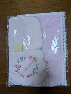 ピンク 花柄刺繍 ハンカチセット