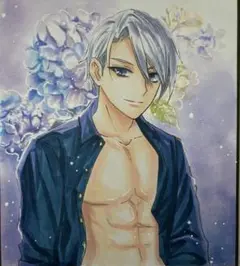山姥切長義　刀剣乱舞　手描きイラスト　ファンアート　コピック　色紙