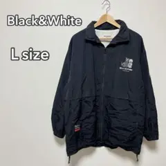 Black&White ジップアップジャケット L 裏起毛　ロゴ　フード付き