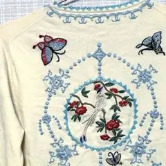 豪華　ビーズ刺繍　ケイタマルヤマ　花刺繍　カーディガン　花鳥柄　花柄　総柄　蝶