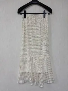 アイボリー メッシュデザイン ロングスカート M