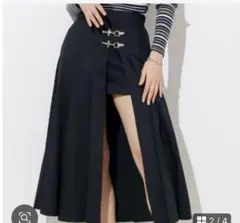 Rasvoa,フレアスカート風パンツ ダークグレー 金具付き