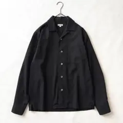 美品✨スティーブンアラン 黒 オープンカラー 長袖シャツ ポケット付き ウール混