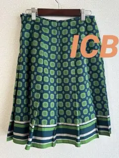 ◾️old古着◾️年代物ICB レトロ幾何学模様 緑　プリーツスカート