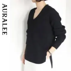 ◆AURALEE◆ウールVニット◆ブラック◆超美品★定価3.4万◆