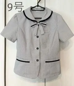 ハイナック　オーバーブラウス　9号　事務服　会社　リボン　夏　半袖　チェック