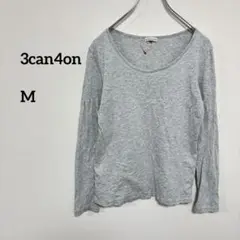 3can4on グレー 長袖Tシャツ M シンプル無地ゆったりc071