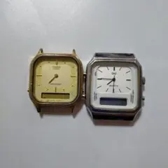 CASIO QQデジタル腕時計 ゴールド/シルバー ジャンク