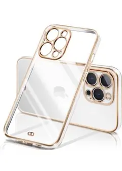 yakxixi iPhone13 Pro ケース クリア ゴールド シンプル