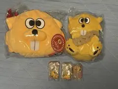 北陸製菓　ビーバーグッズまとめ売り ぬいぐるみ フェイスポーチ ガチャマスコット