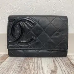 CHANEL ココマーク カンボンライン ミディアム財布 二つ折り財布 黒