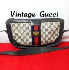 美品 極希少!Gucci シェリーライン 半月形ショルダーバッグ ネイビー レア