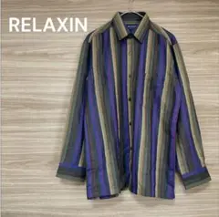 RELAXIN 【M】ストライプ 長袖シャツ　毛混合　ヴィンテージ　日本製