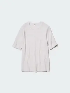 ユニクロ UNIQLO リブクルーネックT(5分袖) ライトグレー　Lサイズ