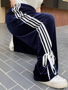 ベロア　リボン　ライン　パンツ