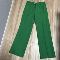 グリーン タックワイドパンツ　サマー　ストレートパンツ　　スラックス