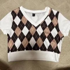 SHEIN Tシャツ アーガイル柄