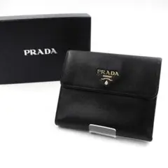 ✨極美品 大人気✨PRADA 折り財布 ブラック サフィアーノ メタル ミニ財布