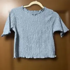 w closet しわ加工ブルー半袖Tシャツ