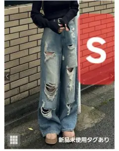 【新品未使用】グレイル　GRL　ダメージカットルーズデニムパンツ