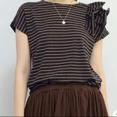 KHARIS ANGEL カリスエンジェル　肩フリルアシメボーダーTシャツ