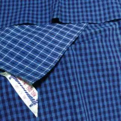訳あり松阪木綿青色チェック 生地 はぎれZ47