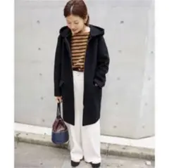 IENA イエナ 二重織りシャルムフードコクーンコート 38 ブラック