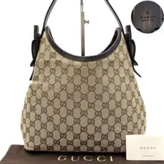 【美品 鑑定済】GUCCI ハーフムーン キャンバス×ウッド ワンショルダー