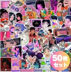 50枚 アニメ イラスト 美少女 PVC 加工 ステッカー シール Z213