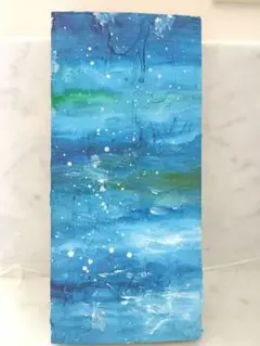 抽象油絵 青と緑のテクスチャー　立体　静かな海のアート
