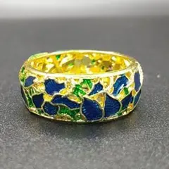 【15号】ブルーエナメル 濃紺 花 青 かわいい おしゃれ リング きれいめ