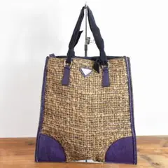 PRADA レディース トートバッグ ツイード 切り替え リネン ブラウン 紫