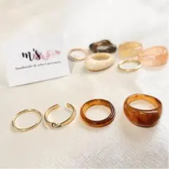 秋冬 ✴︎ 重ね付け アクリルリング 4点セット ブラウン ゴールドリング 韓国
