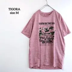 ティゴラ Tシャツ ピンク ユニセックス グラフィックプリント 半袖 t4436